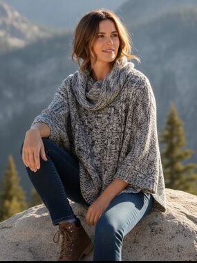 MOTH Anthropologie Sweater Cowl Pullover Cable Knit Black White Small